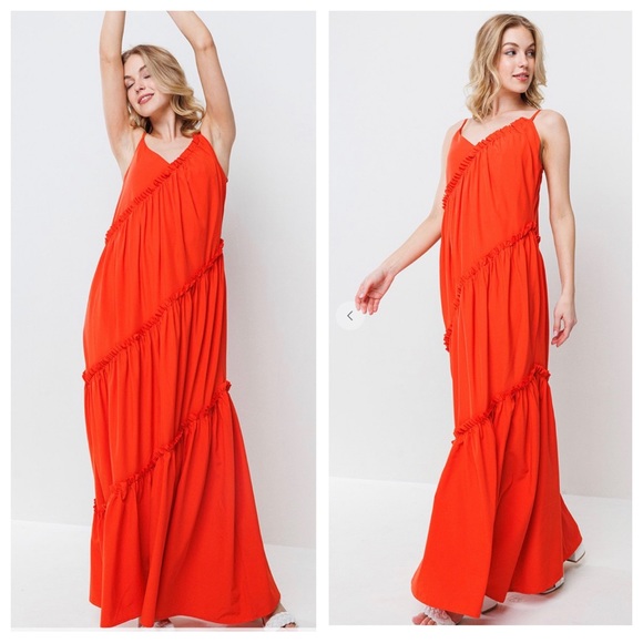 05 Boho Solid Ruffle Detailed Camisole Maxi Dress - Picture 4 of 6